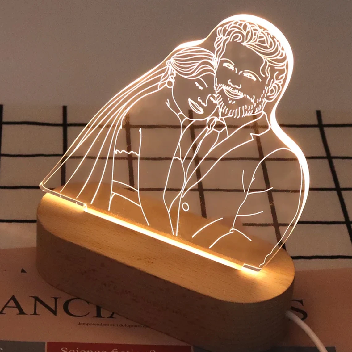 Lámpara de fotografía 3D personalizada, retrato grabado, línea artística, lámpara de fotografía, regalo de boda de aniversario, regalo de luz nocturna Led para el Día de San Valentín