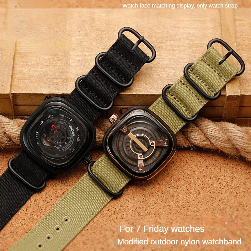 For Seven Weeks SF-T Five P Series M Series Q Series Canvas Nylon Watch Strap Waterproof Sweat-Proof Sports Watchband 26 28mm