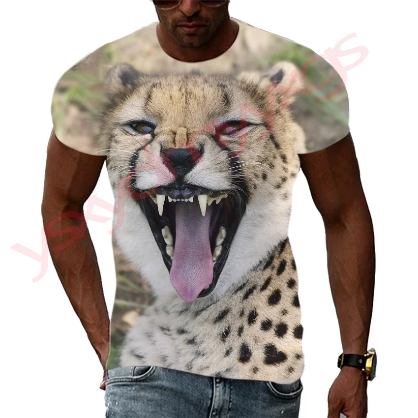 Summer Fashion Leopard Photograph Cture Trend T Shirts For Men Casual 3D Print Tees Hip Hop Personality Round Neck Short Sleeve