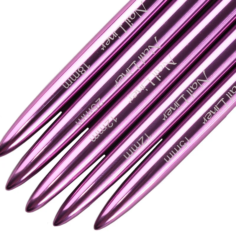 6/9/12/15/18/25mm 퍼플 메탈 핸들 아트 라이너 DIY 페인팅 브러쉬 라인 그리기 스트라이프 꽃 그림 펜 UV 젤 브러쉬