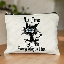 Im Fine Everything Is Fine Pattern Cosmetic Bag, Funny Cat Toiletry Bag, Portable Travel Storage Bag, Cadeau parfait pour les amoureux des chats