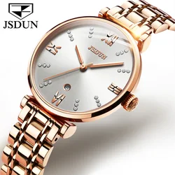 JSDUN Imported Swiss Quartz Watch for Women Luxury Rose Gold Sapphire Crystal Elegant Ladies Wristwatch Waterproof Girls Watch