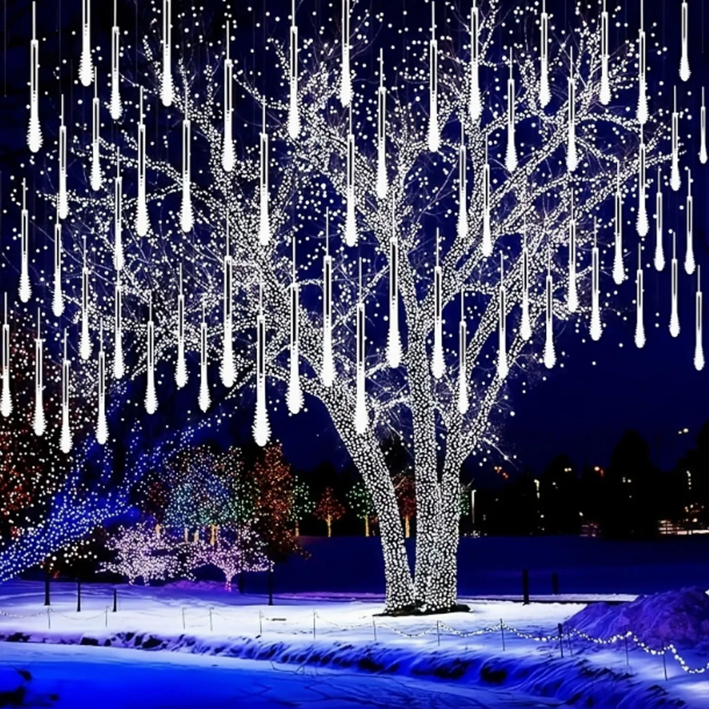 Solar Meteor Shower Lights Outdoor Meteor Lights 10Tubes Waterproof LED Falling Raindrop Christmas Halloween Fairy String Lights