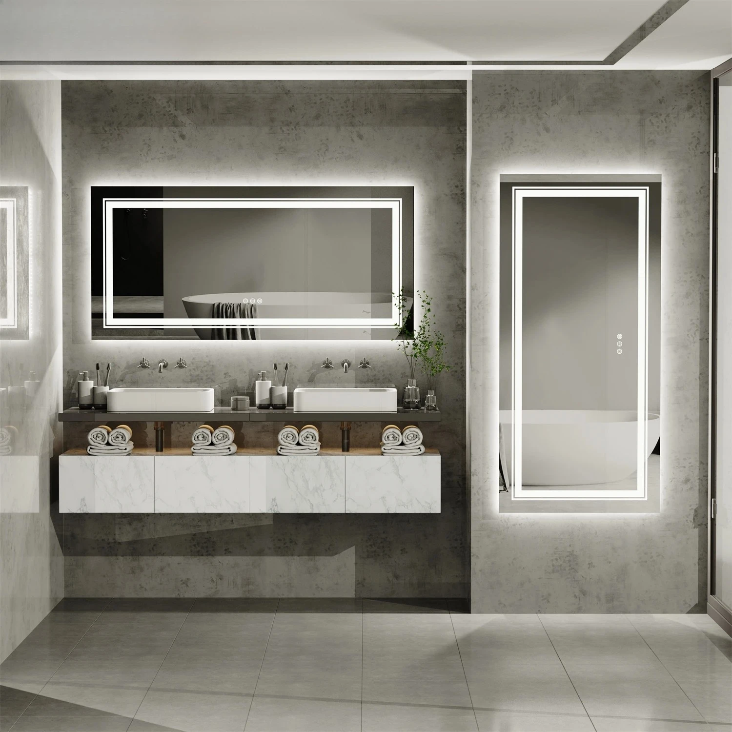 Bathroom Double Sink Mirror LUVODI Large Illuminate Mirror  Full Length Dressing Salon Mirror with 3 Color Lights Dimming