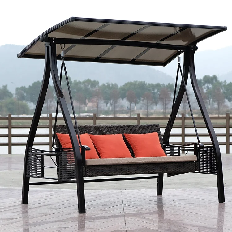 

Customized Deluxe 3-Seater PE Rattan Outdoor Garden Hanging Chair Modern Metal Swing Seat For Courtyards Hotels Parks Schools