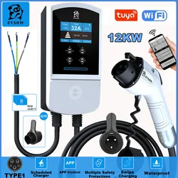 evsow 12KW 50A EV Charging Station Type1 Electric Vehicle Car Charger EVSE Wallbox 7.6KW 9.6KW Type1 Charging Cable APP Control