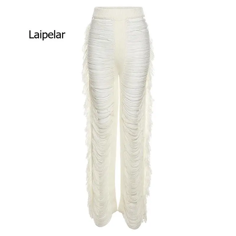 Laipelar Ripped Side Tassel Straight Pants Women Sexy Gradient Trend Loose Party Hipster Skinny Street High Waist Trousers