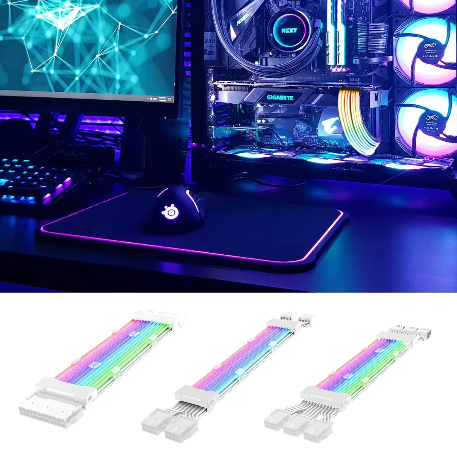 Argb psu netzteil verlängerung kabel atx 24pin rgb kabel pci-e 6 2pin rgb glüh verlängerung kabel motherboard verlängerung kabel