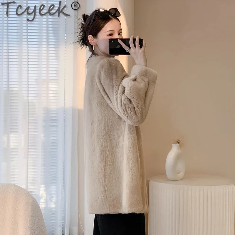 Real Tcyeek Coats for Woman Clothes Natural Coat Women Whole Mink Winter Women's Fur Jackets 2024 Mid-length Style