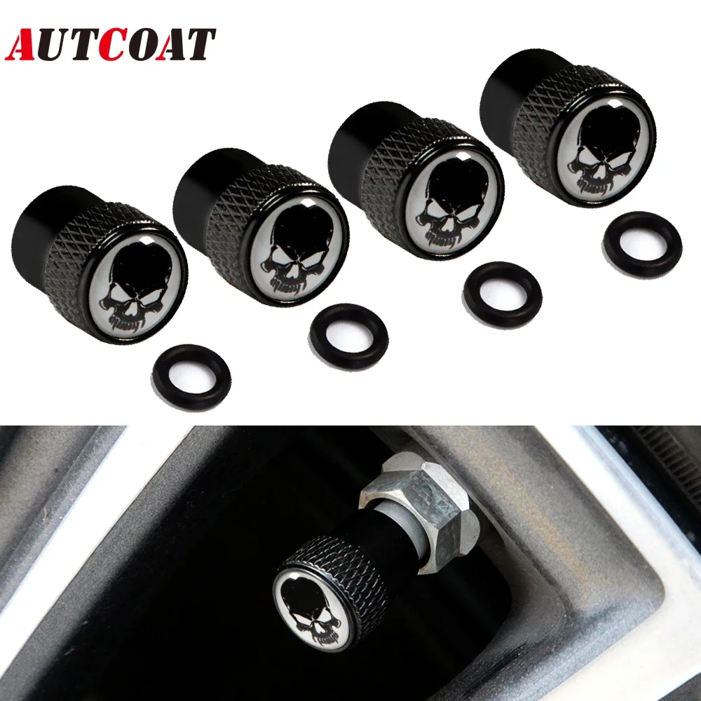 

AUTCOAT 4Pcs/Set Skull Universal Car Wheel Tire Valve Stem Caps for Bike Car Trucks Motorbike Bicycle Tyre Valve Dust Covers