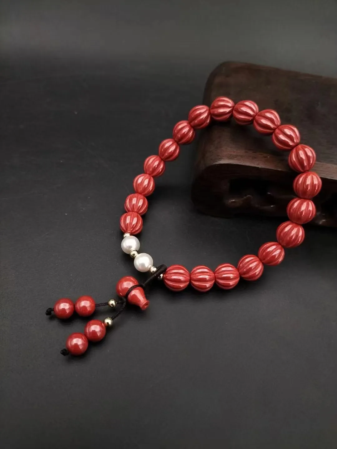 Natural 100% real red Cinnabar Jade carved round bead and gourd beads bracelets for couples woman men Gift with jade bracelet