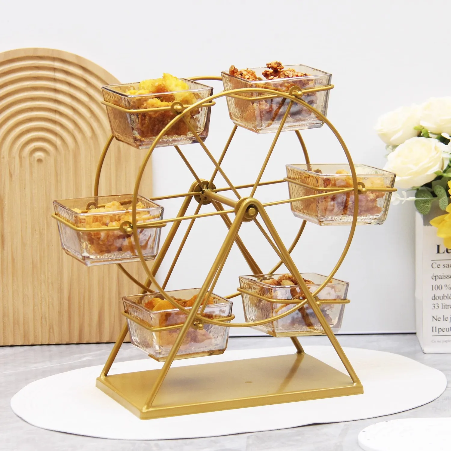 

Ferris wheel rotating fruit snack rack food display rack afternoon tea French fries chicken nuggets fried chicken gourmet snack