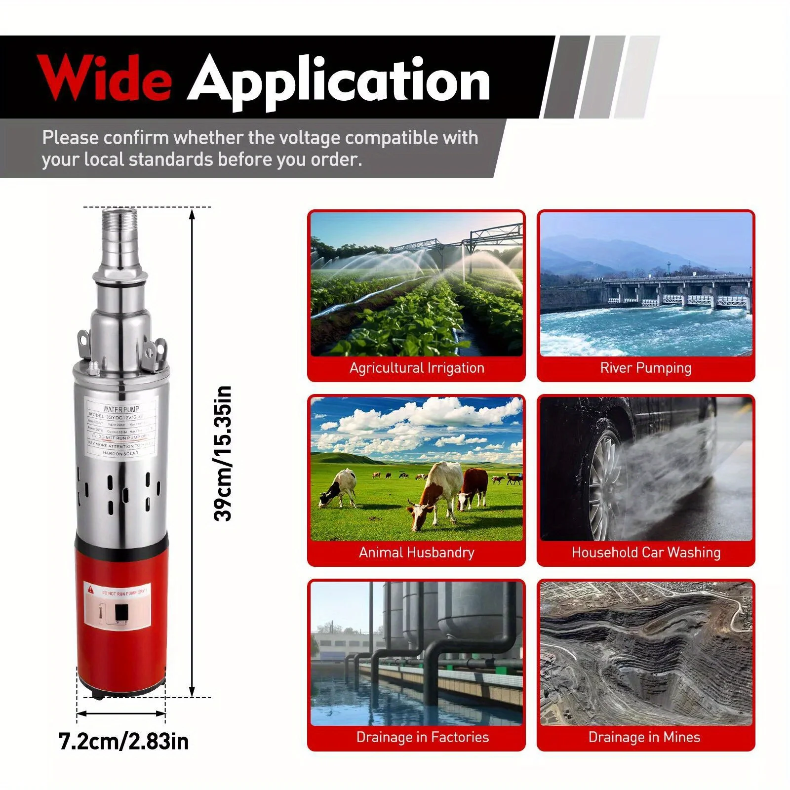 مضخة غاطسة بئر عميق 12 فولت - تصميم لولبي شديد التحمل للاستخدام في المزرعة والري والخار خارج الشبكة