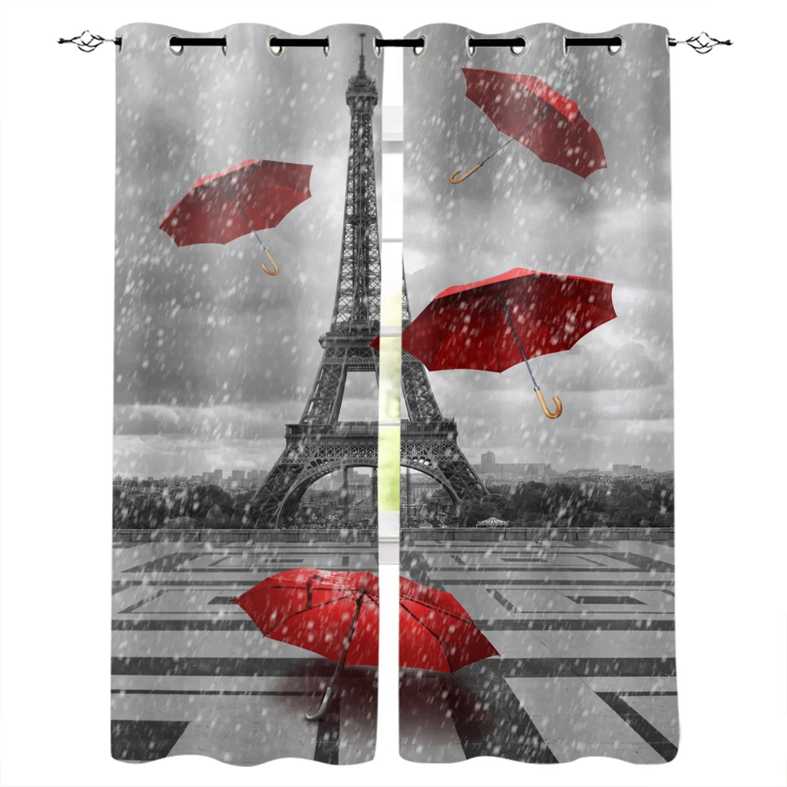 Paris Red Tower Umbrella Blackout Curtains Window Curtains for Bedroom Living Room Decor Window Treatments