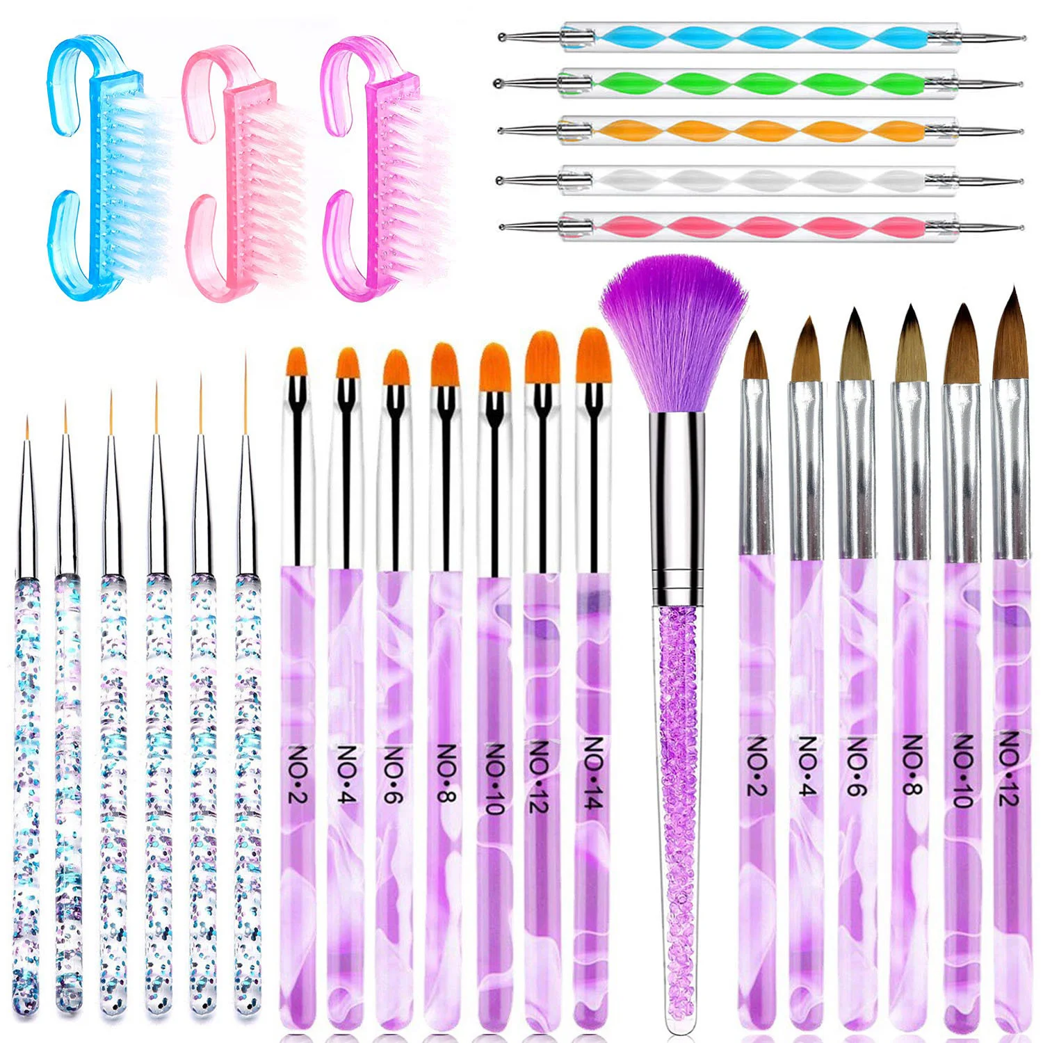 

28PCS Professional Nail Art Brushes Set - Dual-ended Dotting Tools Nail Dust Brush Extension Gel Brushes for Home Salon