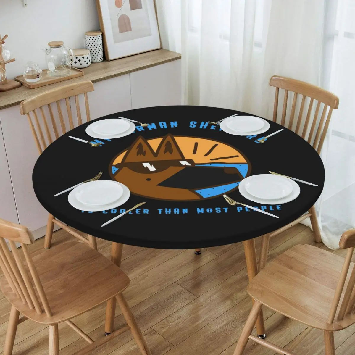 My German Shepherd Dog Is Cooler Waterproof Round Tablecloth Oilproof Table Cloth for Kitchen Events Dining Table Cover