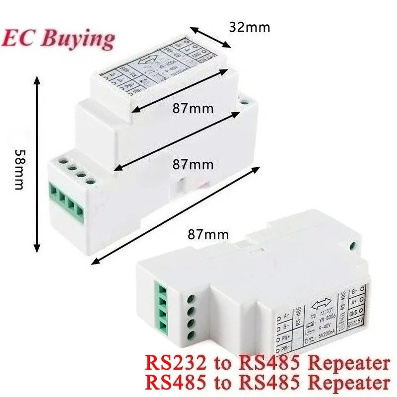 RS485 to RS485 Isolated RS-485 232 Turn 485 Repeater Communication Signal Amplifier Isolator Distance Extender Booster Converter
