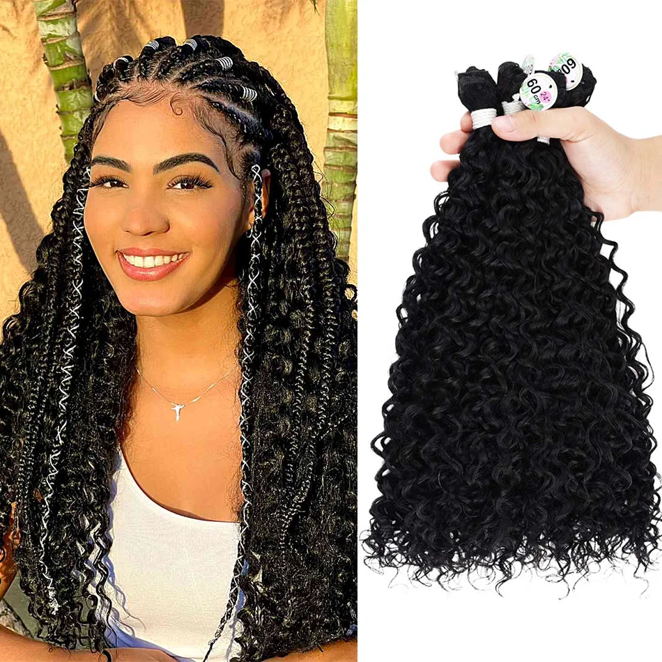 Meepo Synthetic Curly Hair Bundles Organic Fiber 60-70CM Fake Hair Bundles Carnaval Curly Hair for Women Black Braiding Hair