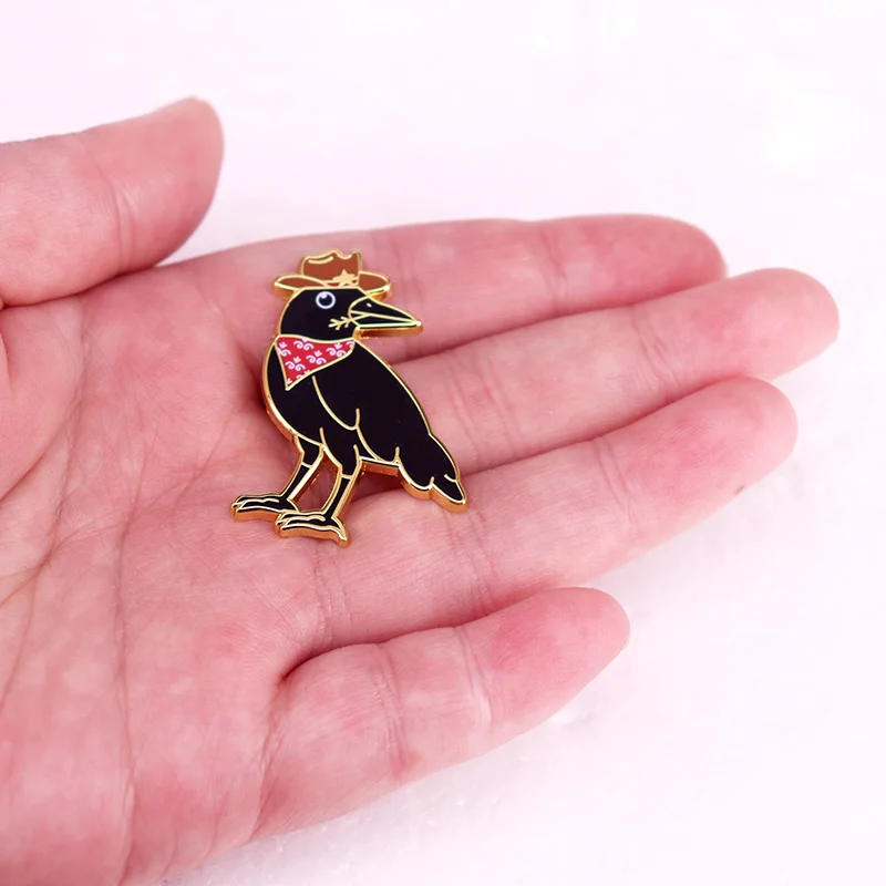 Western Cowboy Crow Badge Black Bird Meme Enamel Pin Brooch Jewelry Gift