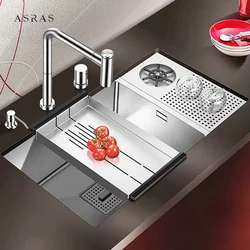 ASRAS SUS 304 Stainless Steel High Pressure Cup Rinser Kitchen Sink Handmade Brushed Undermount Bar Counter kitchen Sinks