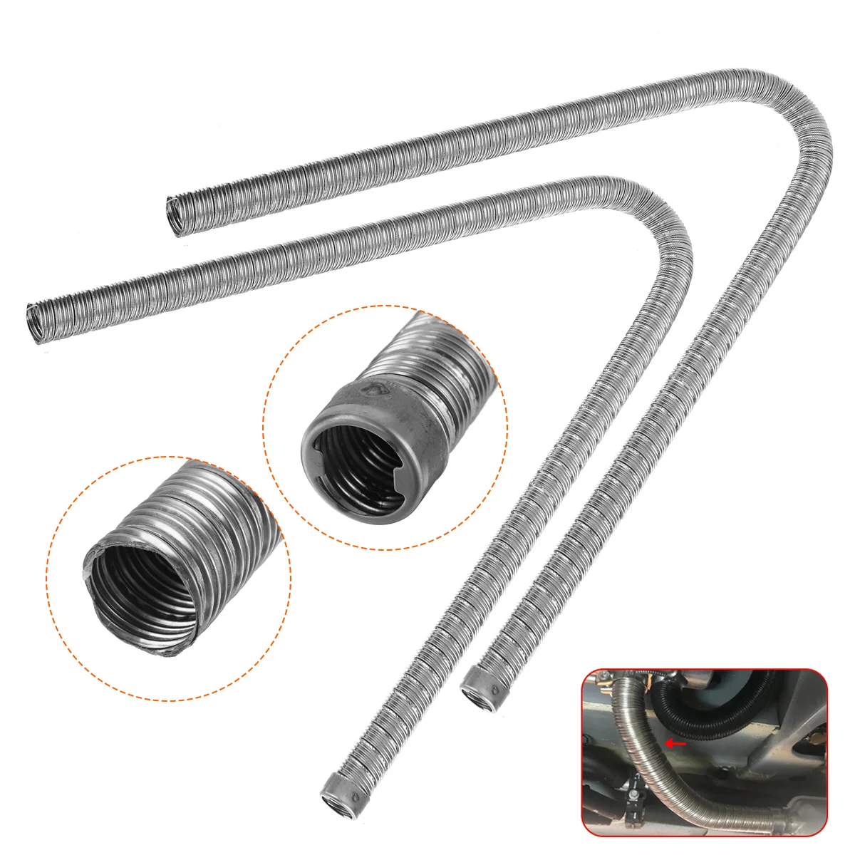 60cm 24mm /100cm 24mm Stainless Steel Air Diesel Exhaust Pipe w/ Cap  Dual-layer For Eberspacher Webasto Heater