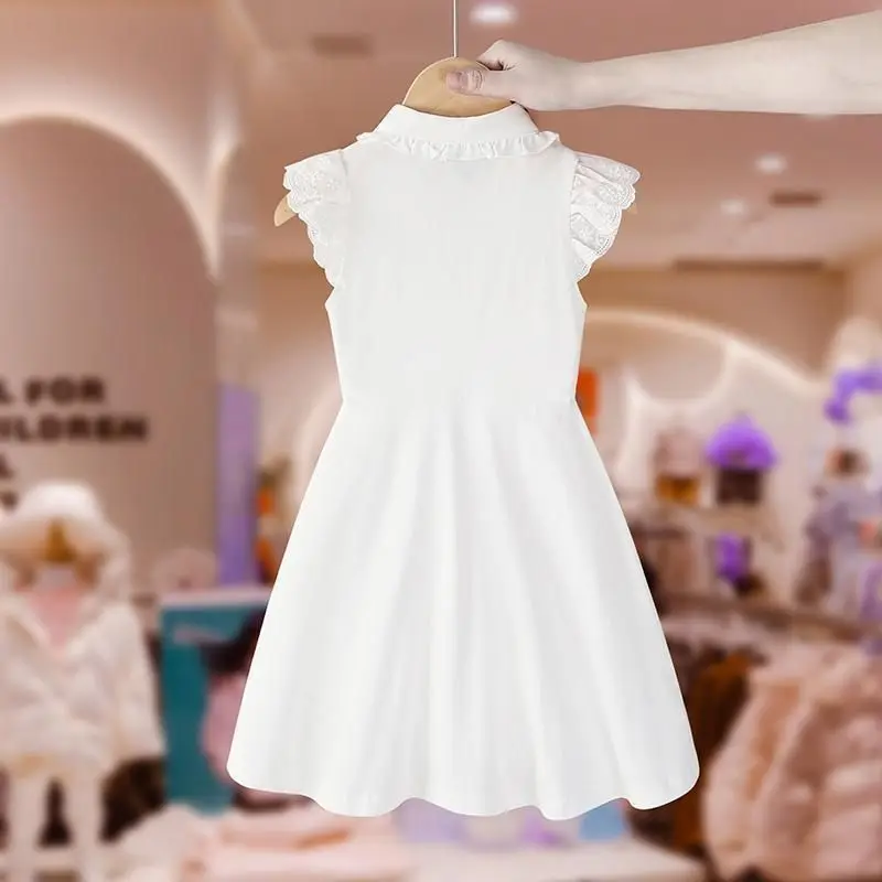 Sleeveless White Girls Dress 2026 Fashion Summer Kids White Party Dresses Birthday Gift Costume Gown Children Dress 6 8 10 12 14
