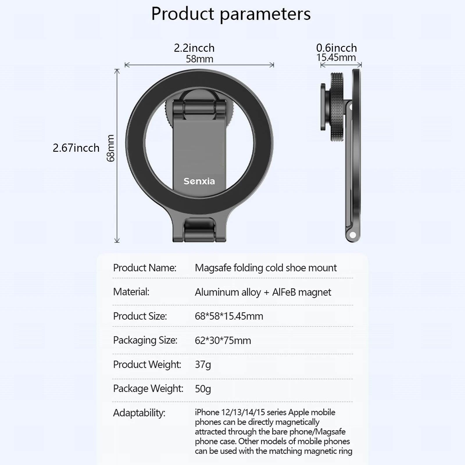 Magnetic Magsafe Phone Holder Mount Folding Metal Cold Shoe Phone Holder for IOS Android DSLR Camera Monitor Tripod