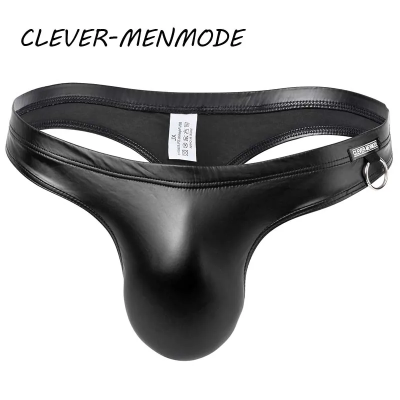 Roupa de biquini gay sexy do sexo masculino do falso do couro u-convexo roupa interior do plutรดnio levantado do saco do pรชnis cuecas apertadas