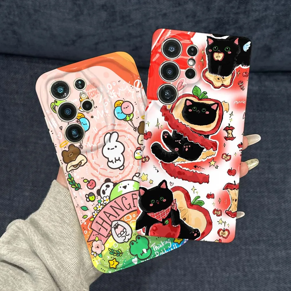 

Anime Cute Cat Cool Phone Case For Samsung Galaxy S26 S25 S24 S23 S22 S21 Plus Ultra FE Lite 5G Feilin Wave Oil Shell