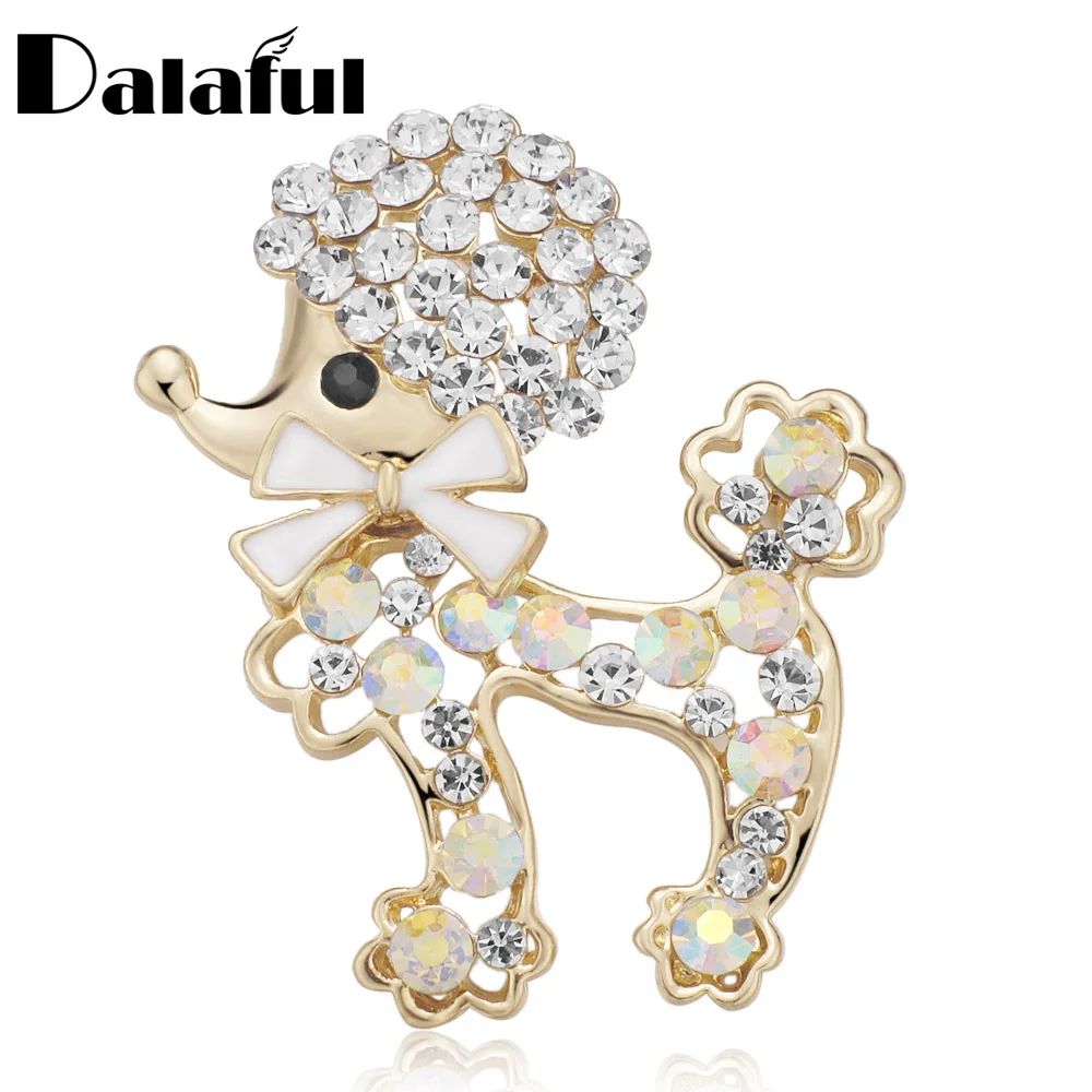 Lovely Exquisite Poodle Dog Brooches Pins Crystal Hat Accessories Scarf Clip Butterfly knot Brooches For Women Wedding Pins Z037