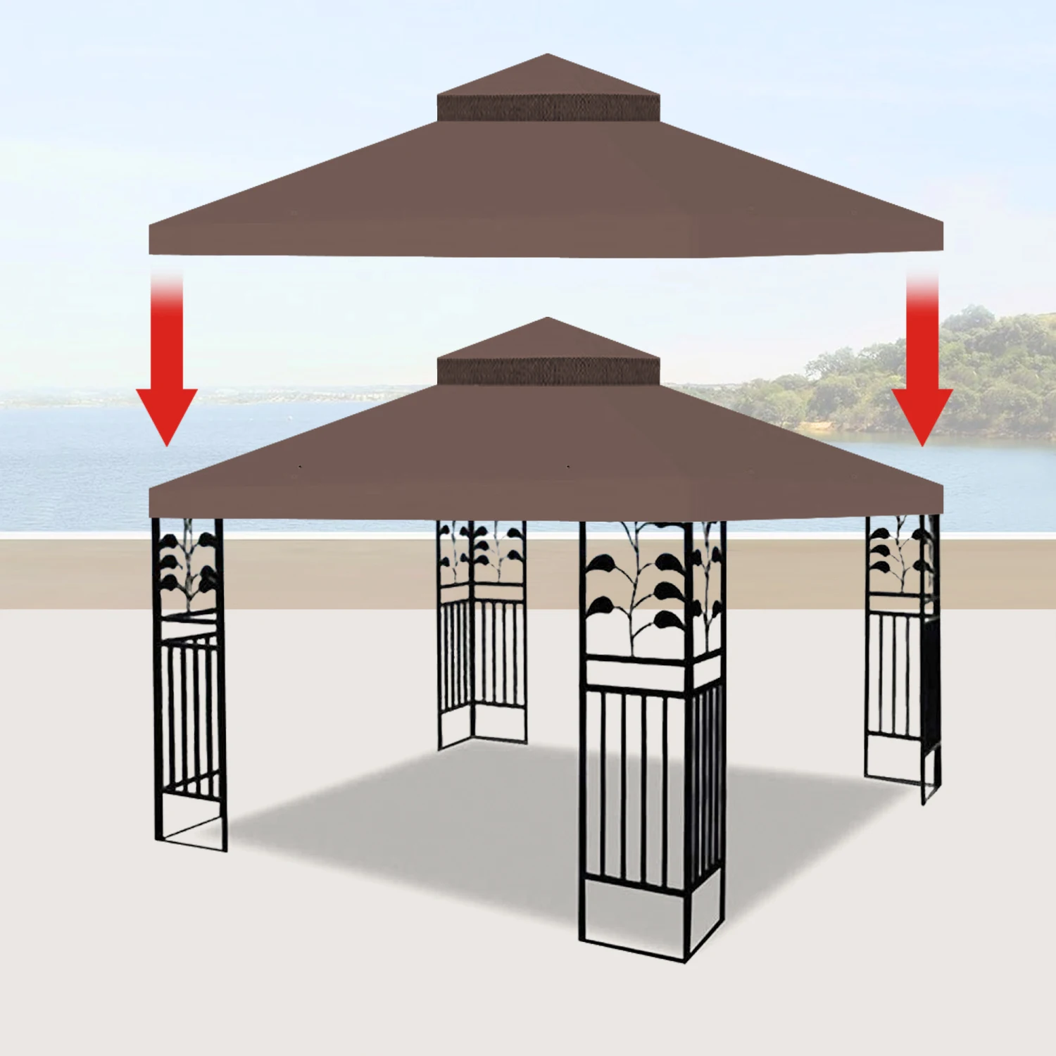 10 x 10 Fuß Ersatzüberdachung für Terrassenpavillon, doppelstufiger Pavillon, nur Zeltdachabdeckung (Rahmen nicht im Lieferumfang enthalten)