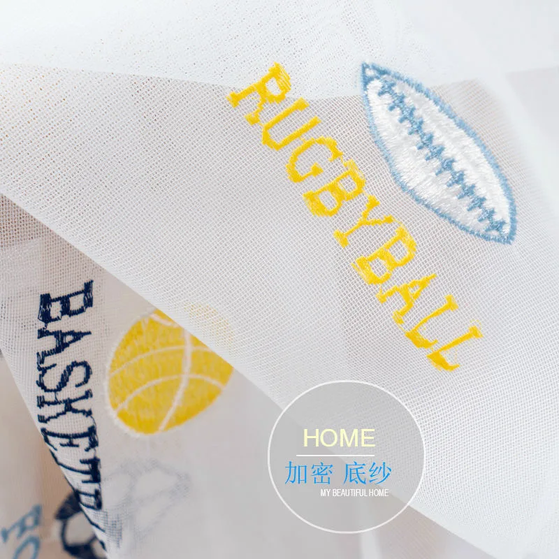 Klassische, mit Basketball-Motiven bestickte, durchsichtige Vorhänge für das Kinderzimmer, für Wohnzimmer, Schlafzimmer, weiße, durchsichtige Balkontrennwand