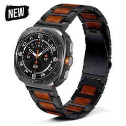 Stainless Steel and Wooden Bracelet for Samsung Galaxy Watch Ultra 2025 No Gaps Strap for GALAXY 8 8Classic 40mm 44mm 46mm Band