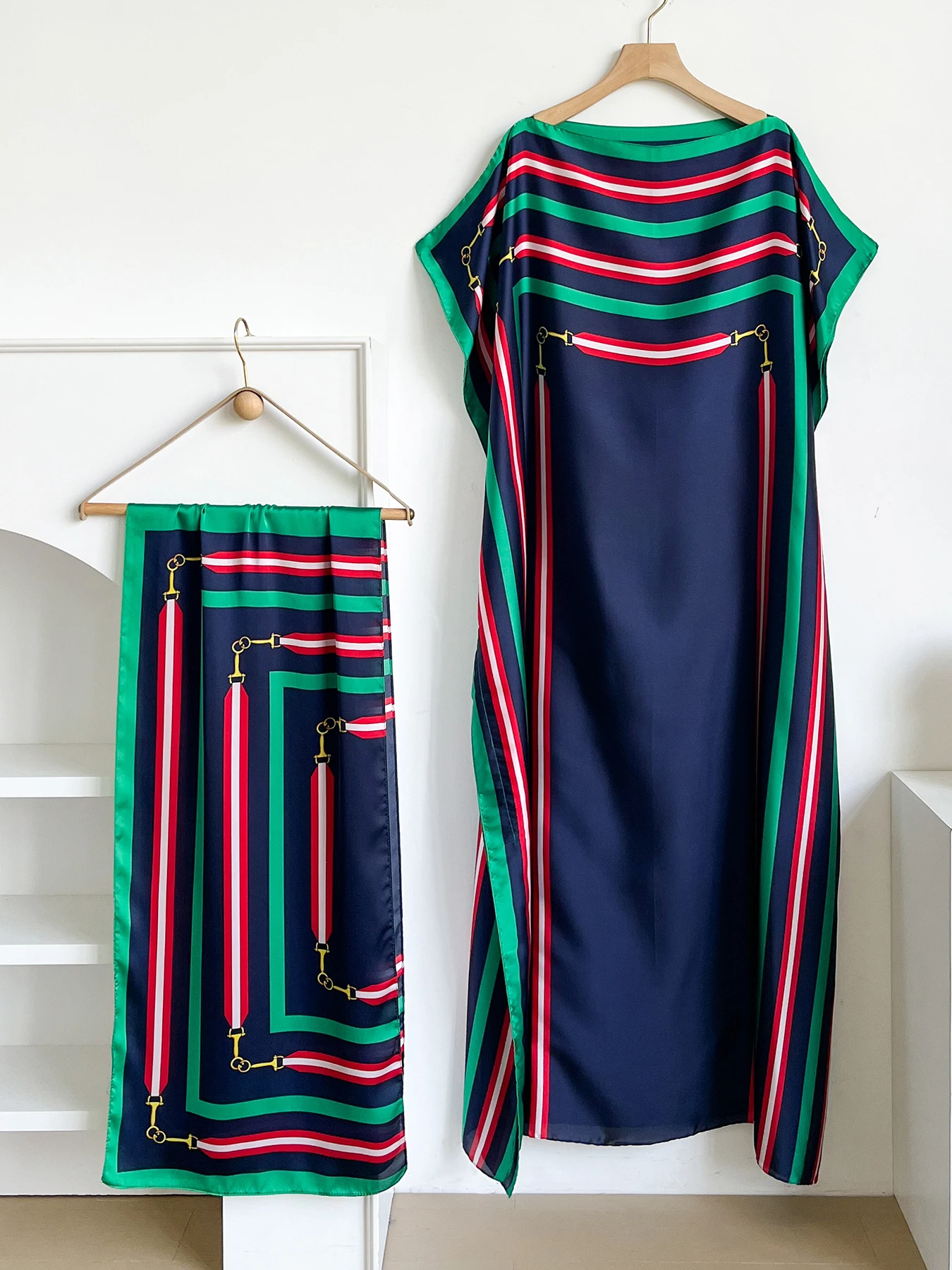 Summer New Fashion African Dresses For Women Elegant Printed Silk Muslim Lady Long Hijab Kaftan Dress Oversize Kuwait Abaya