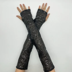 Long fingerless sequin gloves Halloween cosplay stage performance nightclub gloves