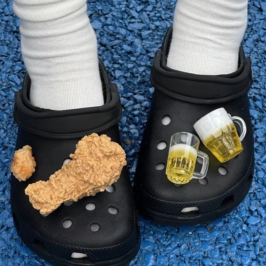 

Fried Chicken Beer Series Interesting Footwear Decoration DIY Funny Adornment for Clogs Sandals Ins Popular Hot Shoe Accessories
