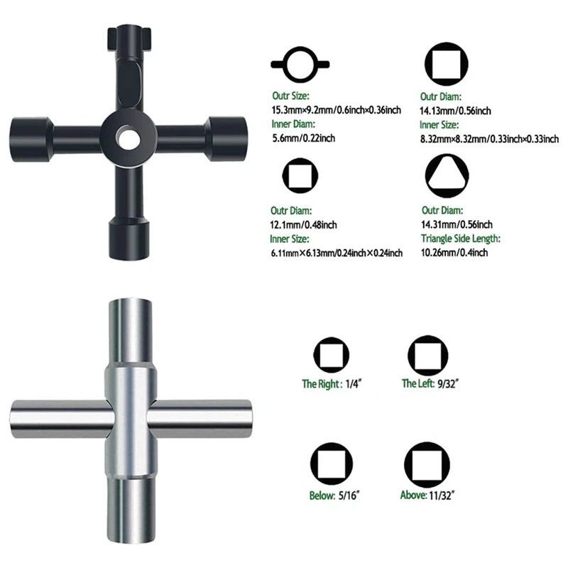 

Heavy Duty 4 Way Key Wrench Set, 2 Pieces, Multi-Use Steel Wrench For Hose Bibs, Faucets, And More