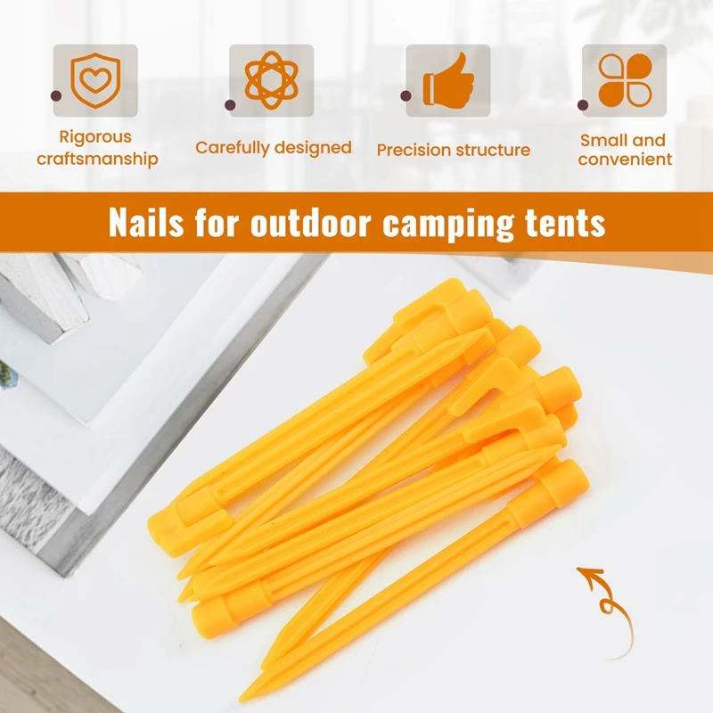 Herramientas de acampada, clavijas de plástico para tienda de campaña, clavos, estacas de tierra de arena, toldo para tienda de campaña al aire libre, accesorios para tienda amarilla, 10 Uds.