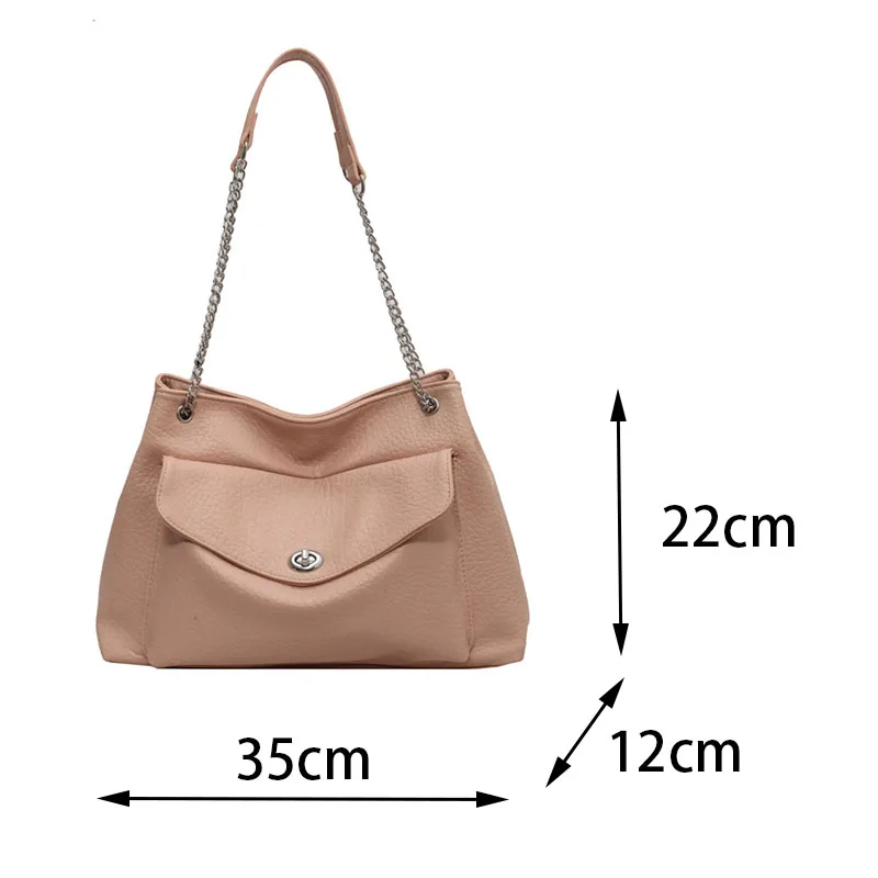 Bolsa de ombro rosa com corrente metálica para mulheres, delicada bolsa de axila feminina elegante, couro PU médio, alça superior, bolsa de tiracolo feminina