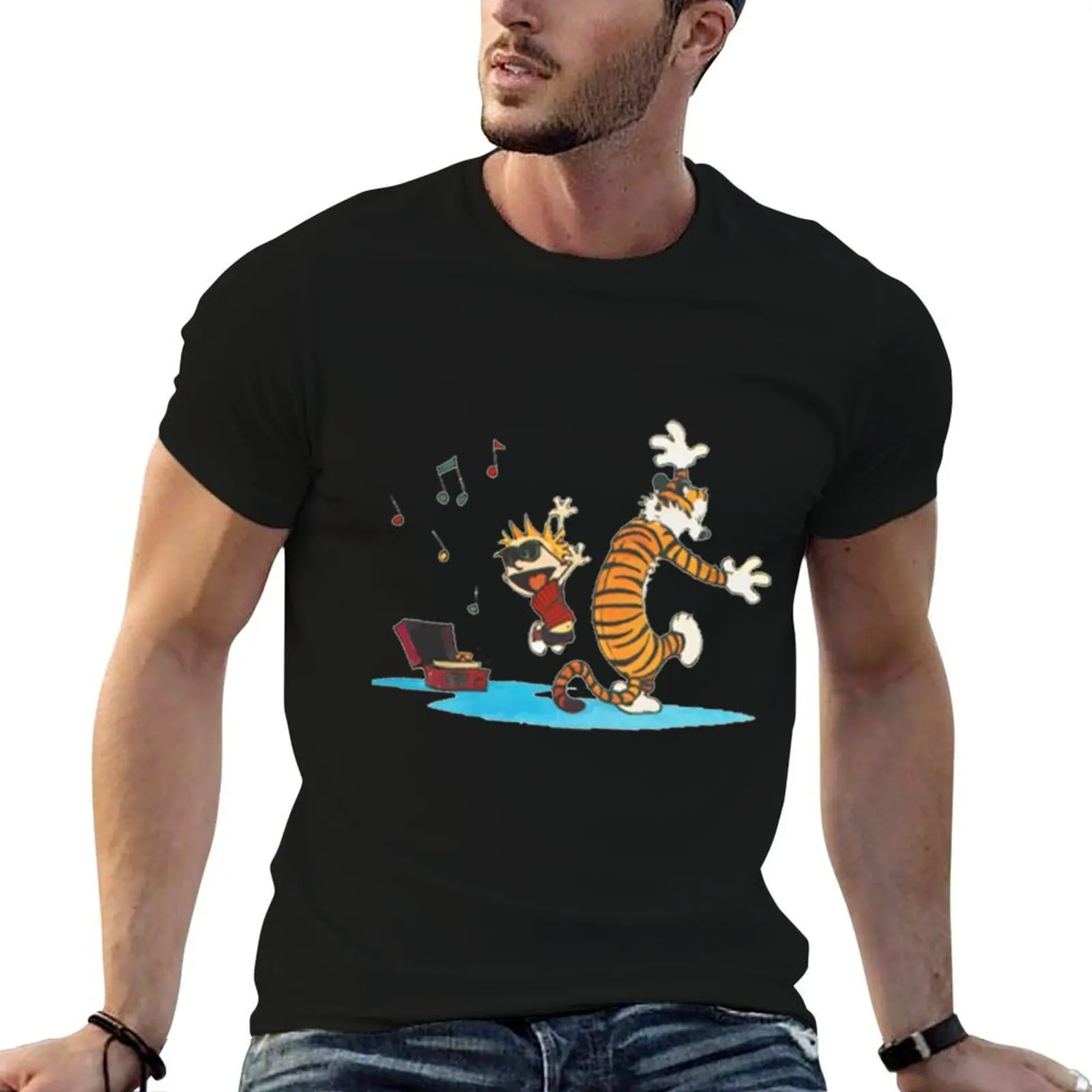 Calvin And Hobbes Dancing T-Shirt plus size tops Clothing men clothes