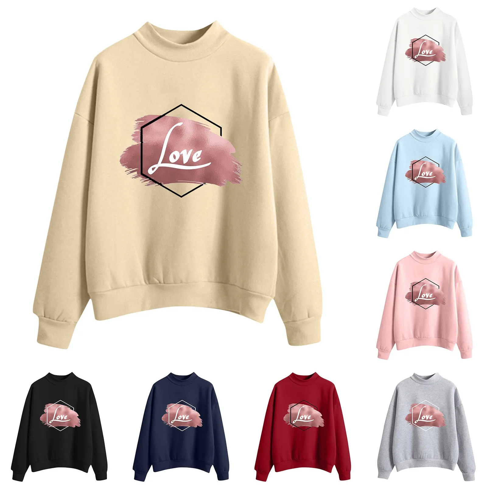 

Yoga Pullover Women Round Neck Longsleeved Pullover Solid Color Love Print Sweater Pullover Loose Sweatshirt Women Soft