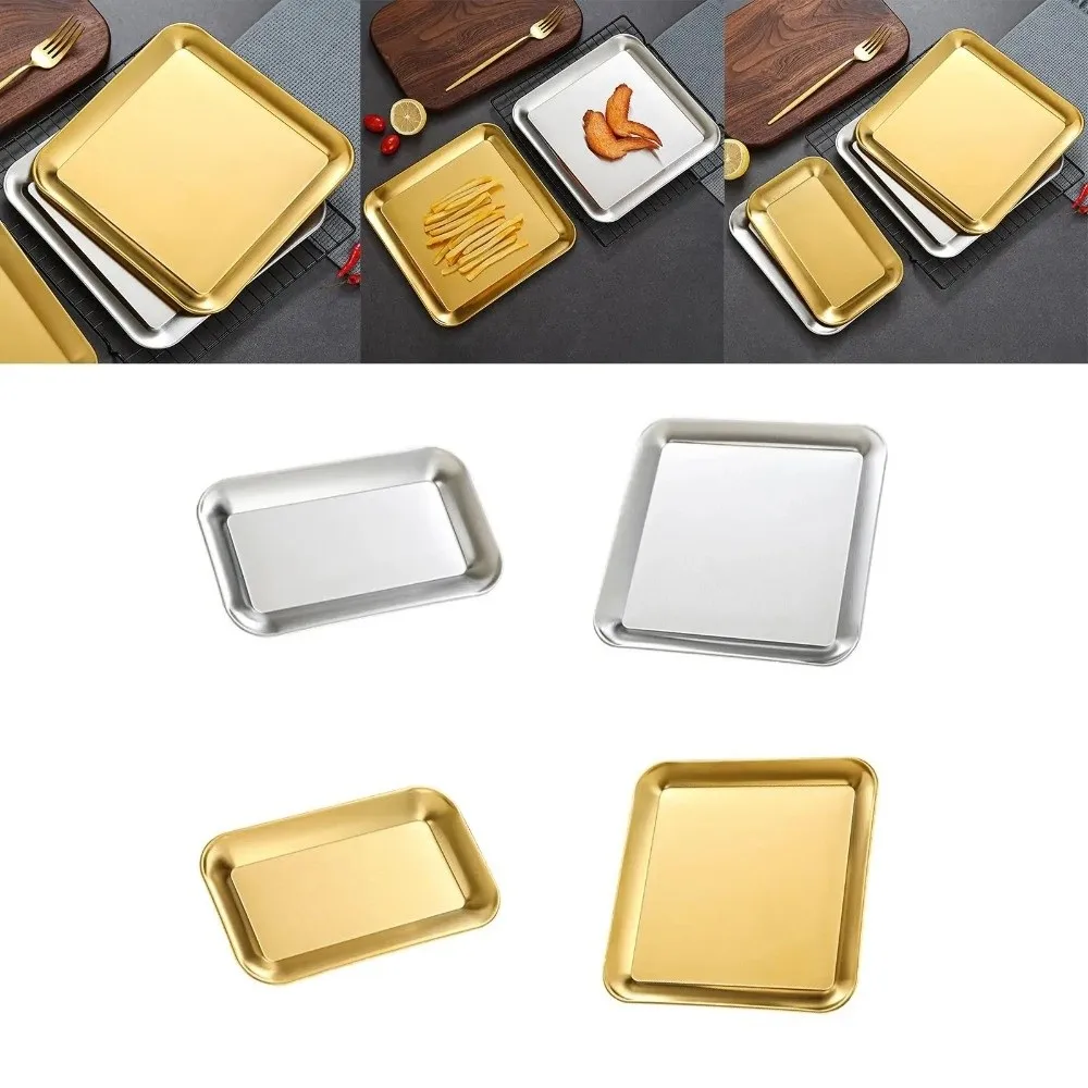 

2PCS/SET Flat Design Stainless Steel Tray Wear-resistant Rustproof Shallow Tray Square Solid Color BBQ Plate BBQ Party