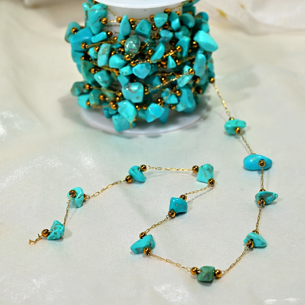 0.5 Meters Irregular Natural Stone Chains Stainless Steel Gold Color Tarnish Free Handmade Bead for DIY Jewelry Making Finding view 3