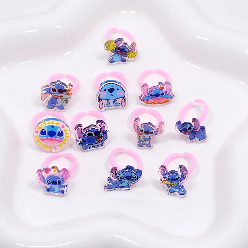 5/10Pcs Disney Anime Stitch Rings Cartoon Stitch Acrylic Rings Girl Dress-up Accessories Birthday Party Decoration Christmas Gif