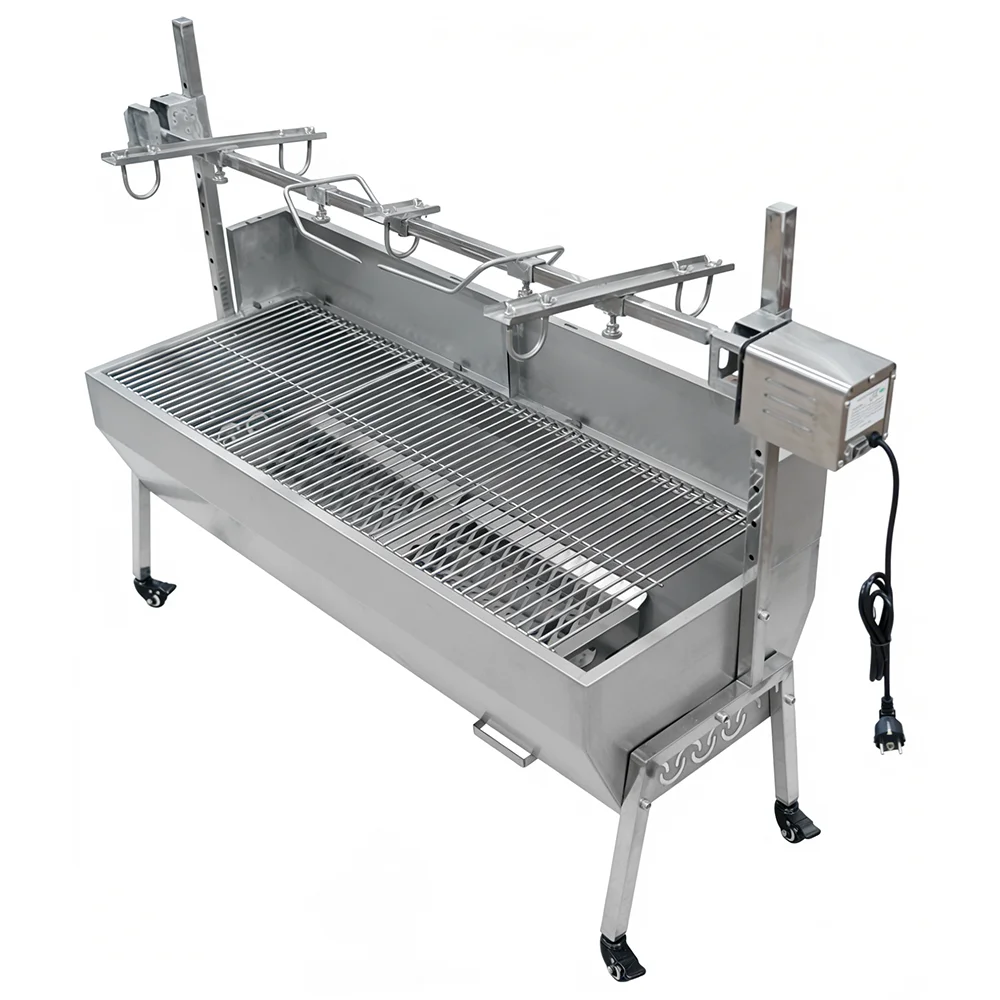 Heavy Duty Stainless Steel Commercial Rotisserie Grill, 8-Level Height Adjustable Automatic Charcoal BBQ for Large Party