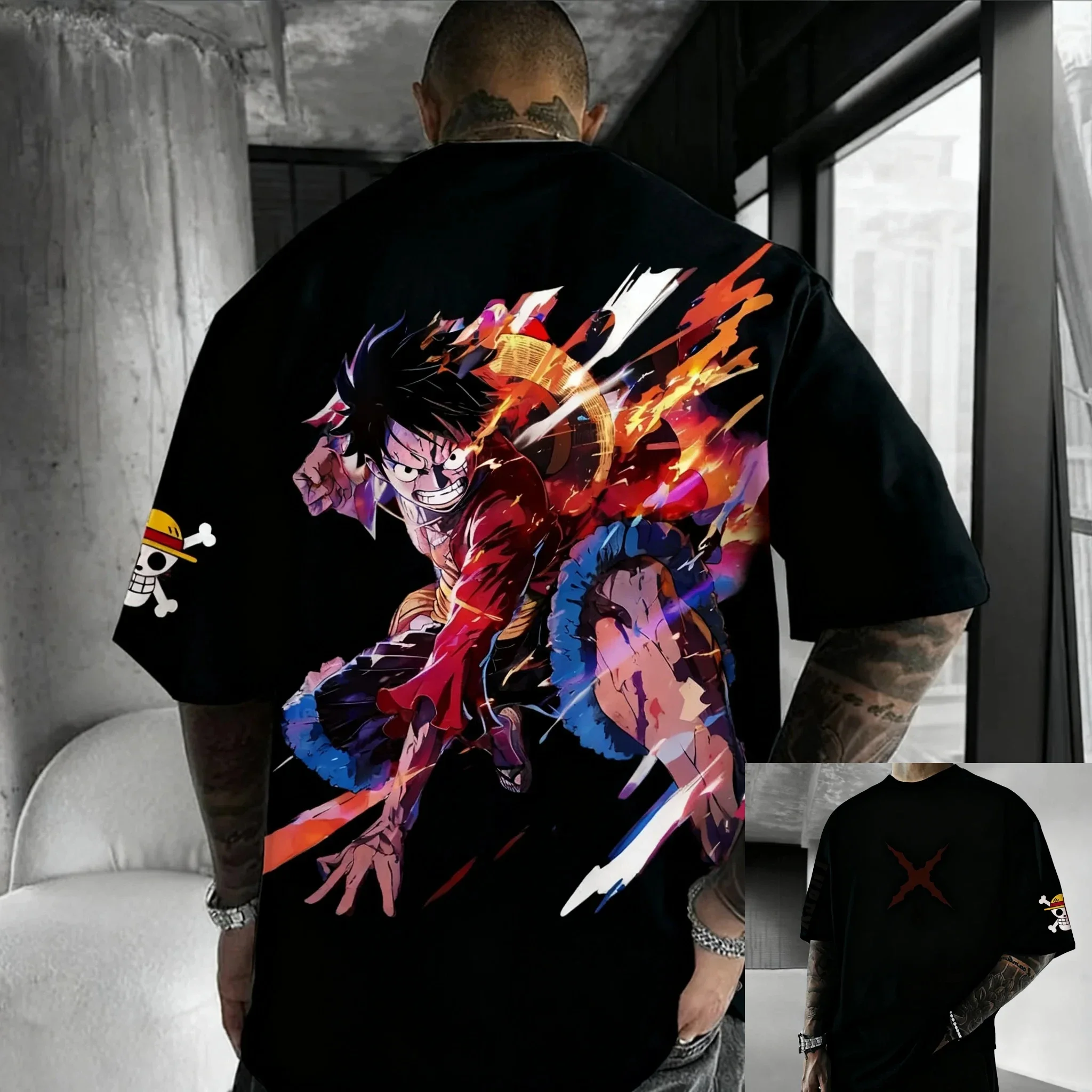 2026 قطعة واحدة أنيمي لوفي Harajuku تيشيرت صيفي الرجال حجم كبير العصرية ريترو الشارع المرأة عادية كم قصير زوجين للجنسين #2