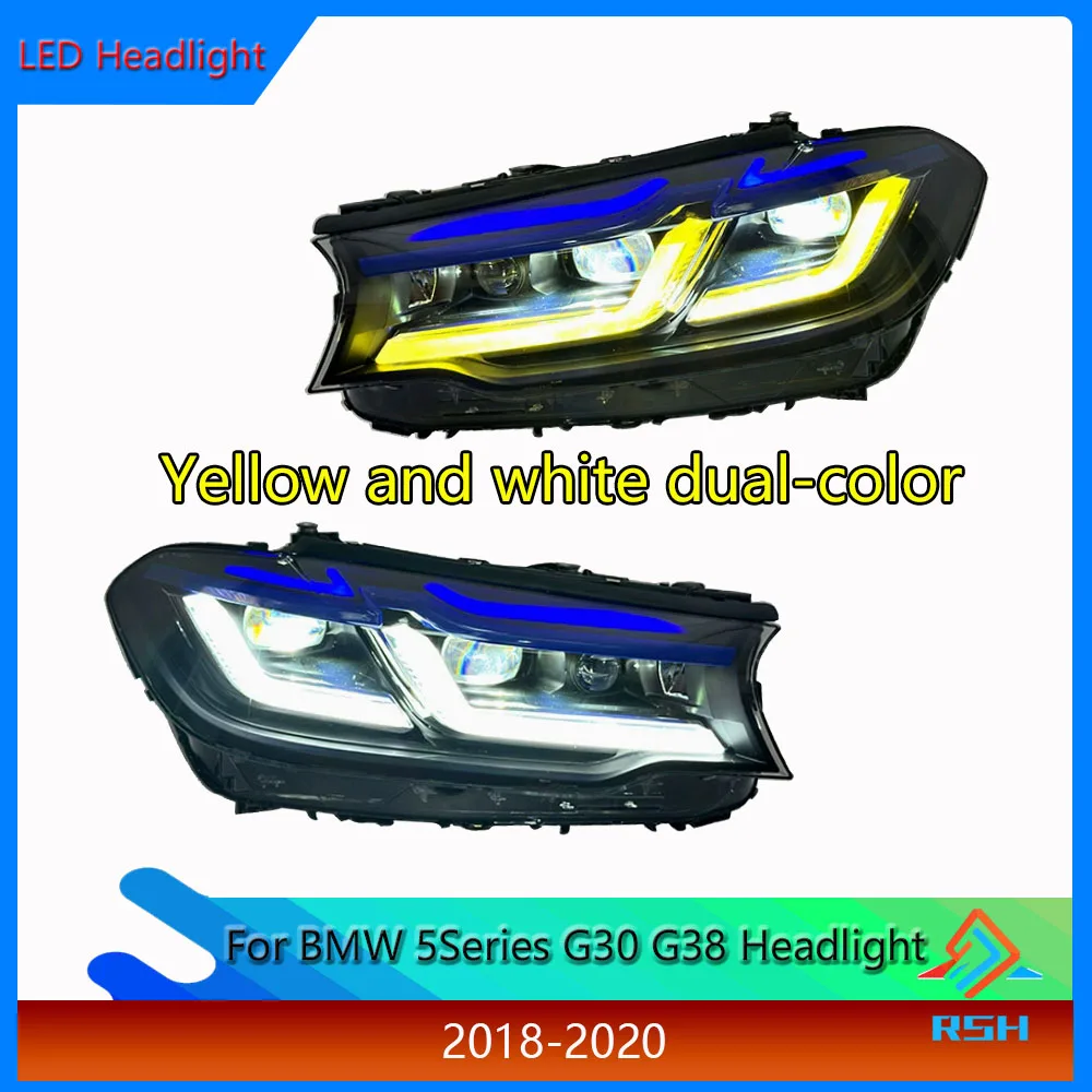 

For BMW 5 Series G30 G38 Headlight Assembly 2018-2020 Modified M5 Thunder Edition Yellow And White Dual Color LED Headlights