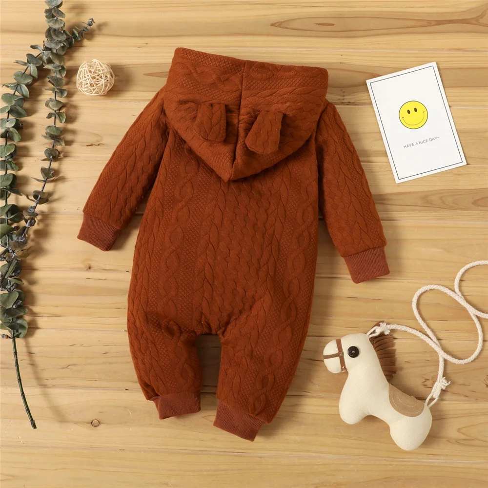 0-18 Monate Neugeborenes Baby, Jungen- und Mädchen-Body, einfarbiger Kapuzenpullover, langärmeliger Strampler, Herbst- und Winter-Overall, warme Kleidung für Babys. – Detail 13