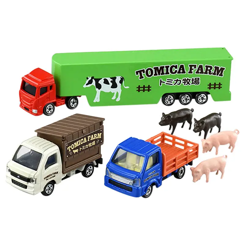 Takara Tomy Tomica Simulation alliage modèle de voiture jouet 3 pièces Ranch camion ensemble 297680 cadeau d'anniversaire pour enfants jouets Collection ornement