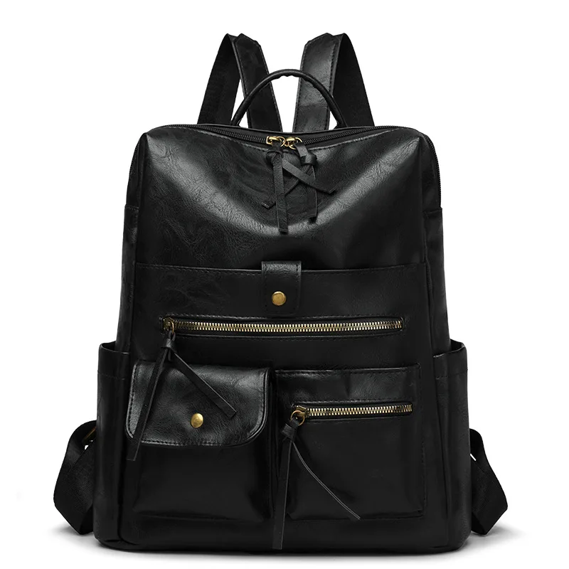 

2026 New PU Leather Backpack Laptop Compartment, Fashion Casual Travel Daypack for Men Women, Lightweight Outdoor Rucksack